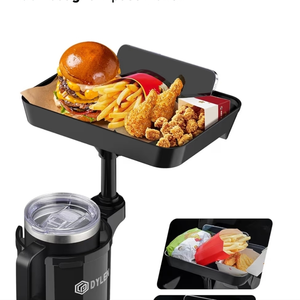 Black Car Food Tray with Cup Holder